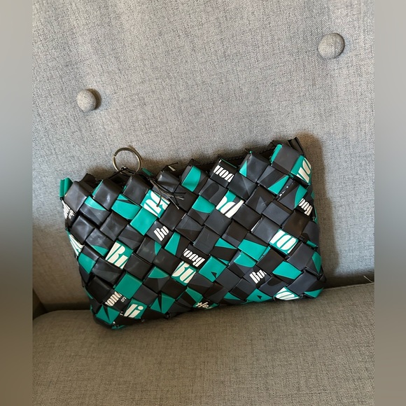 Hand-folded Purse Clutch Bugler Paper Wrapper Turquoise